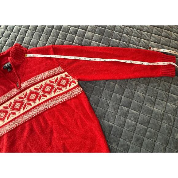 American Eagle Wool Blend Vintage Red Fair Isle Quarter Zip Nordic Large - Picture 8 of 8